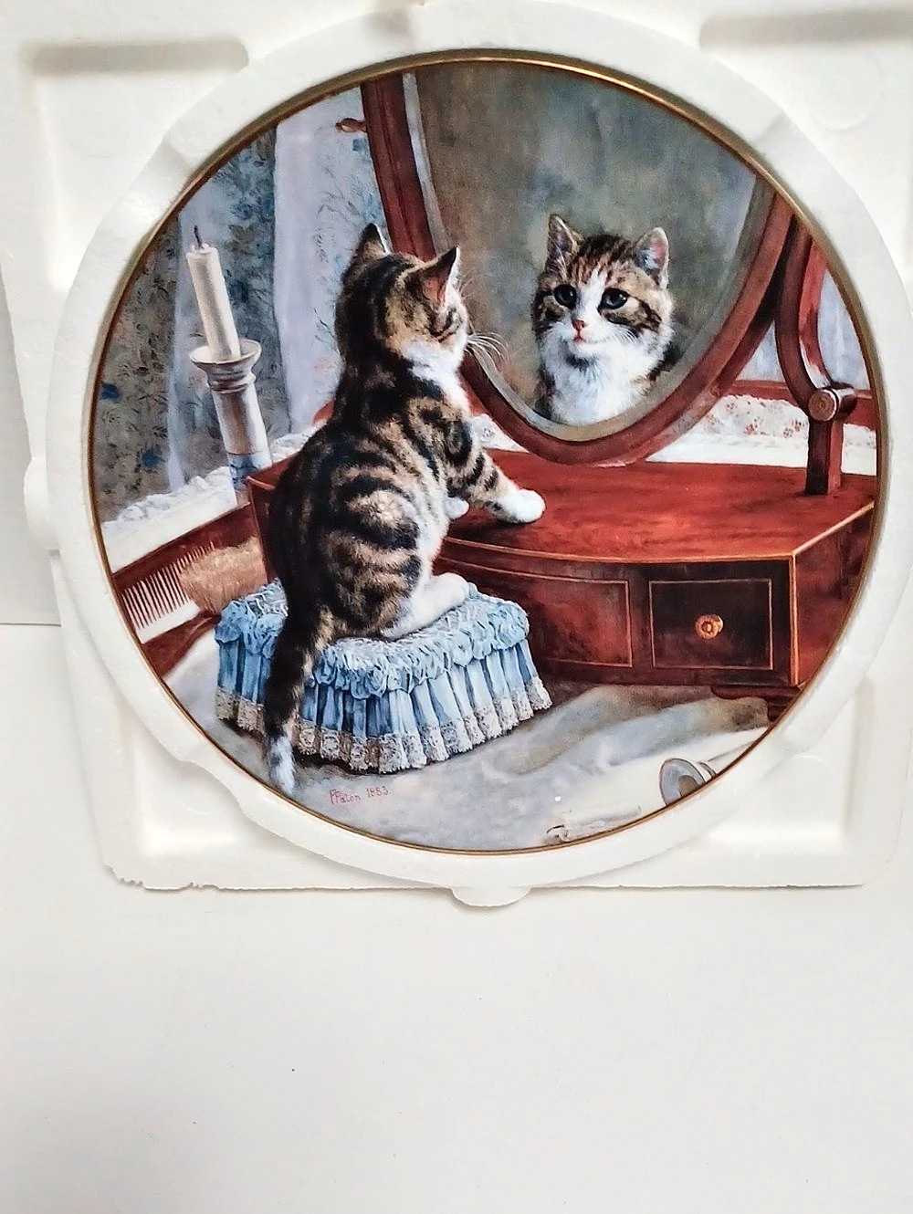 W.S. George Who's The Fairest Of Them All? Victorian Cat Plate Porcelain